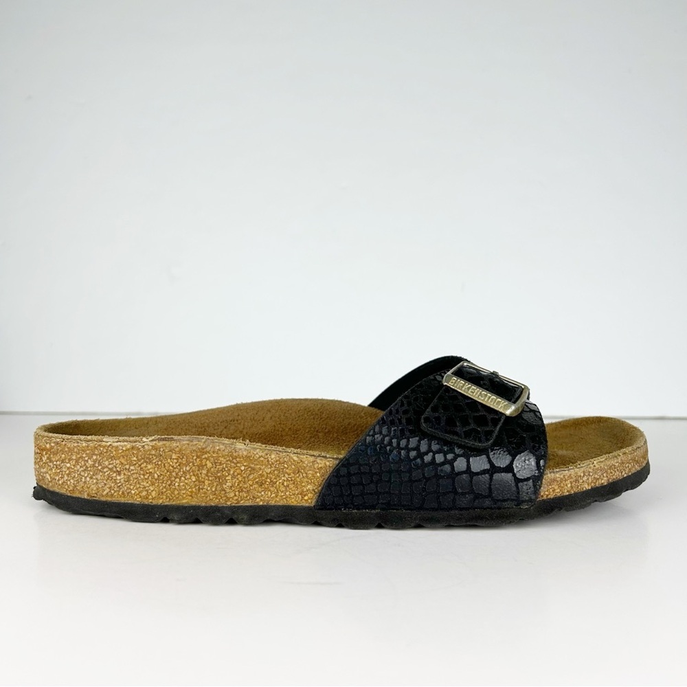 Birkenstock Madrid Shiny Black Snake Single Strap Sandals EU 39 US Ladies 8 - Picture 7 of 14